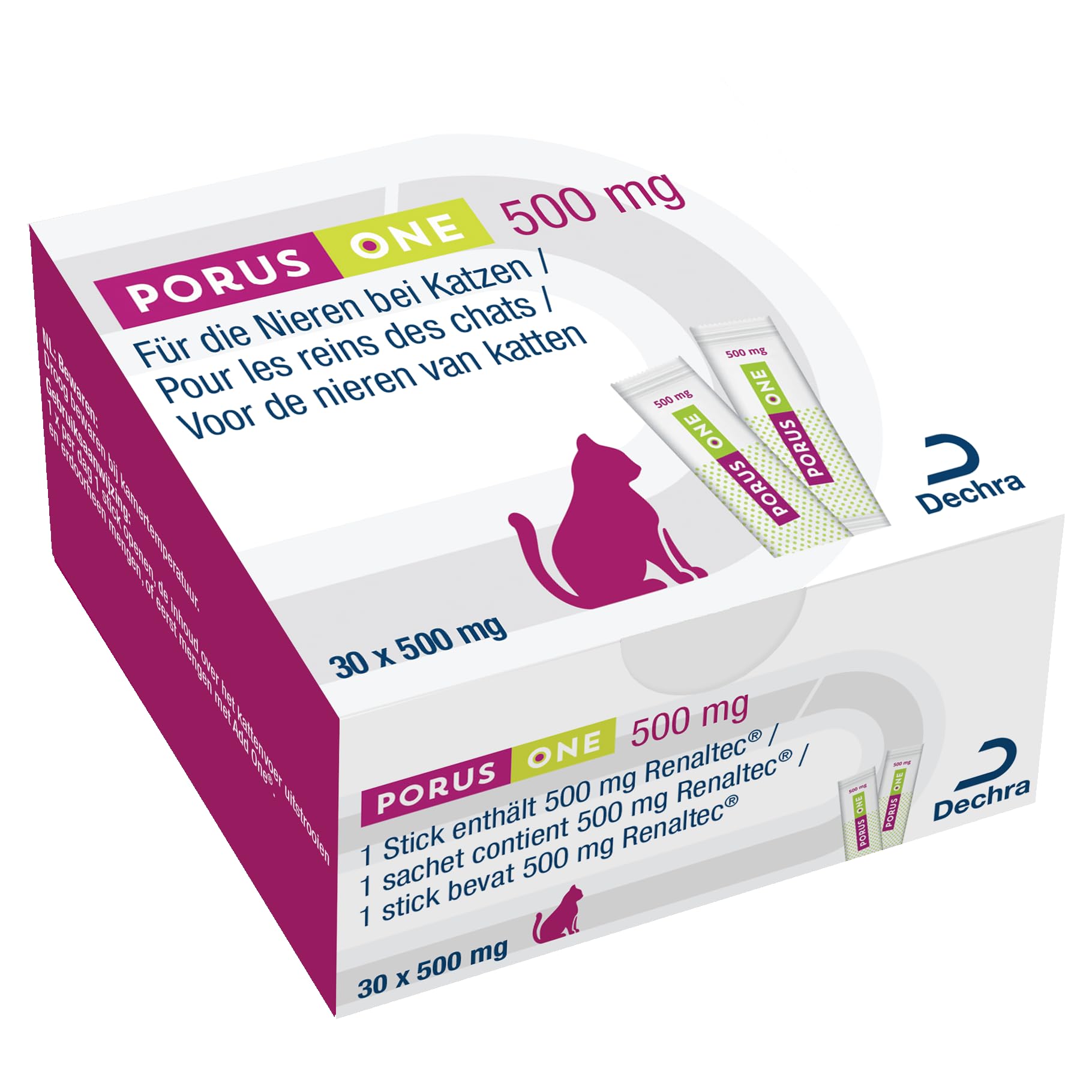 Porus ONE | 30 x 500 mg | Alimento complementare a basso contenuto proteico per gatti | Per gatti con problemi renali | Per ridurre l'aumento delle tossine uremiche