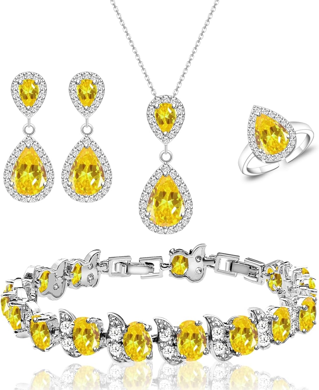 LMXXVJ Teardrop Jewelry Set for Women，Necklace Earrings Adjustable Ring Bracelet Set Fashion Formal Platinum/Gold/Rose Gold Jewelry Gift Girl/Mom/Wife/Grandmother/Best Friend/Aunt