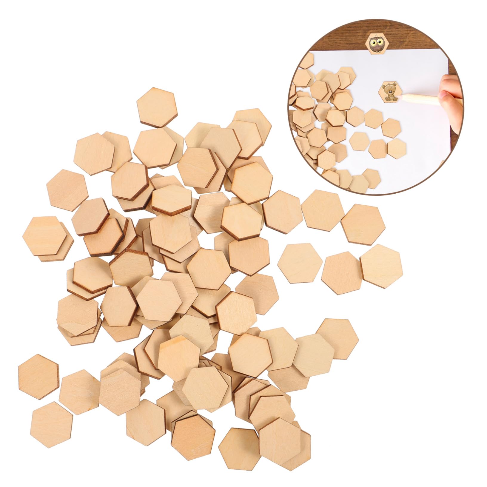 Garneck 100 Pezzi Pezzi Esagonali in Legno di Faggio 20mm per Decorazioni Natalizie e Lavoretti Fai da Te Artigianali Beige