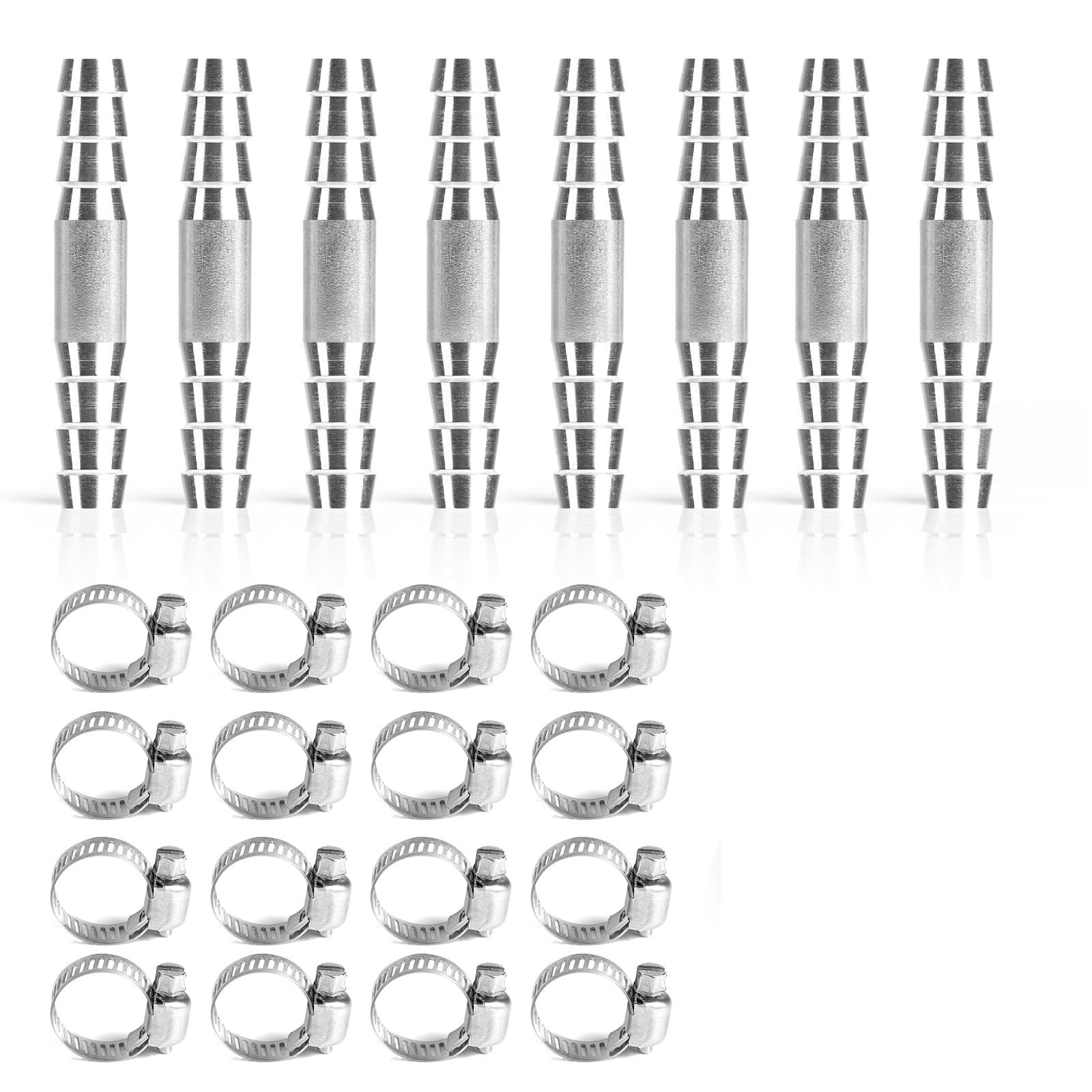 Lot de 8 Ensemble Raccord de Tuyau en I 10mm Connecteur de Tuyau Pneumatique, Raccord de Tuyau en I en Acier Inoxydable SUS 304, Connecteur de Tuyau à 2 Voies avec 12 Colliers pour Gaz, Eau