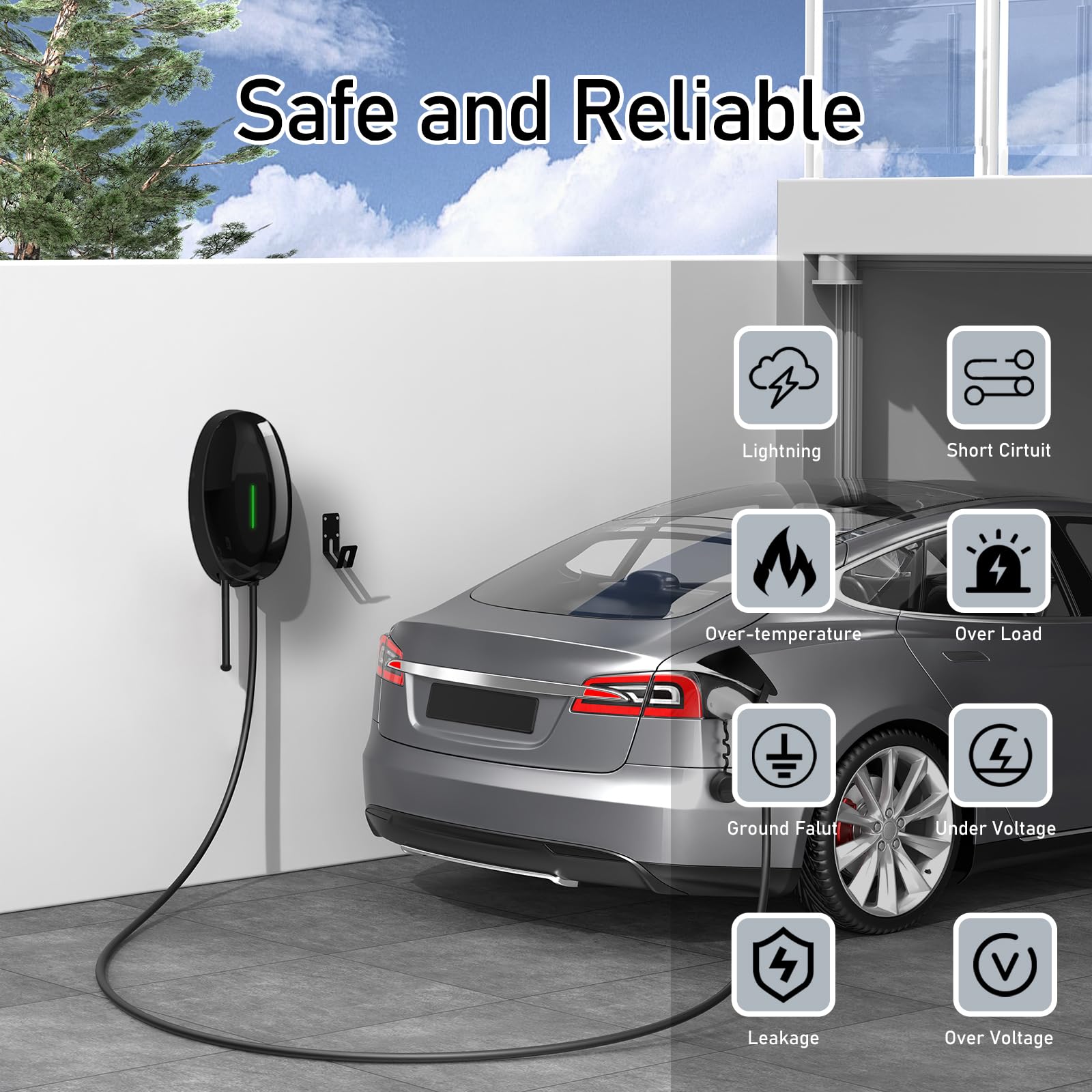 7,2KW Wallbox Tipo 2 Cargador Coche Electrico, 32A Monofasico Estación de Carga Doméstica con Cable de 7 m para EV PHEV Impermeable IP66 Negro