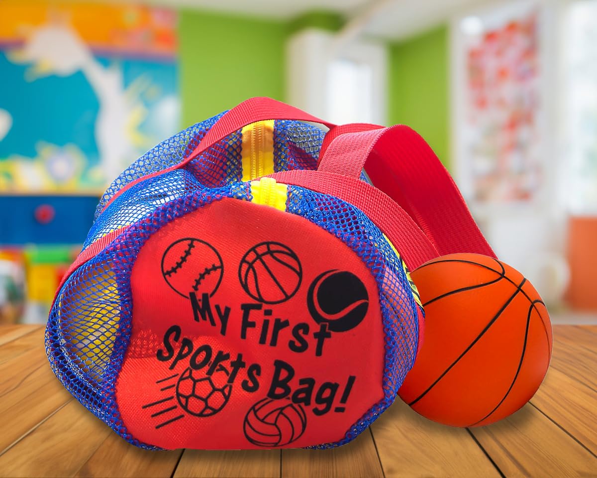 ¡My First Sports Bag! Paquete de 6 bolas de espuma de 3.5 pulgadas con bolsa de gimnasio, niños y niños pequeños a partir de 3 años, pelotas deportivas para niños pequeños 7