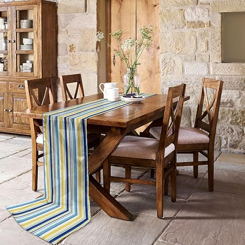 Miniatura 3 de Double Love Yellow Blue Stripe Chiffon Table Runner 55 Inches Long, Voile Sheer Tulle Runner for Rustic Wedding Reception Bridal Shower Decorations