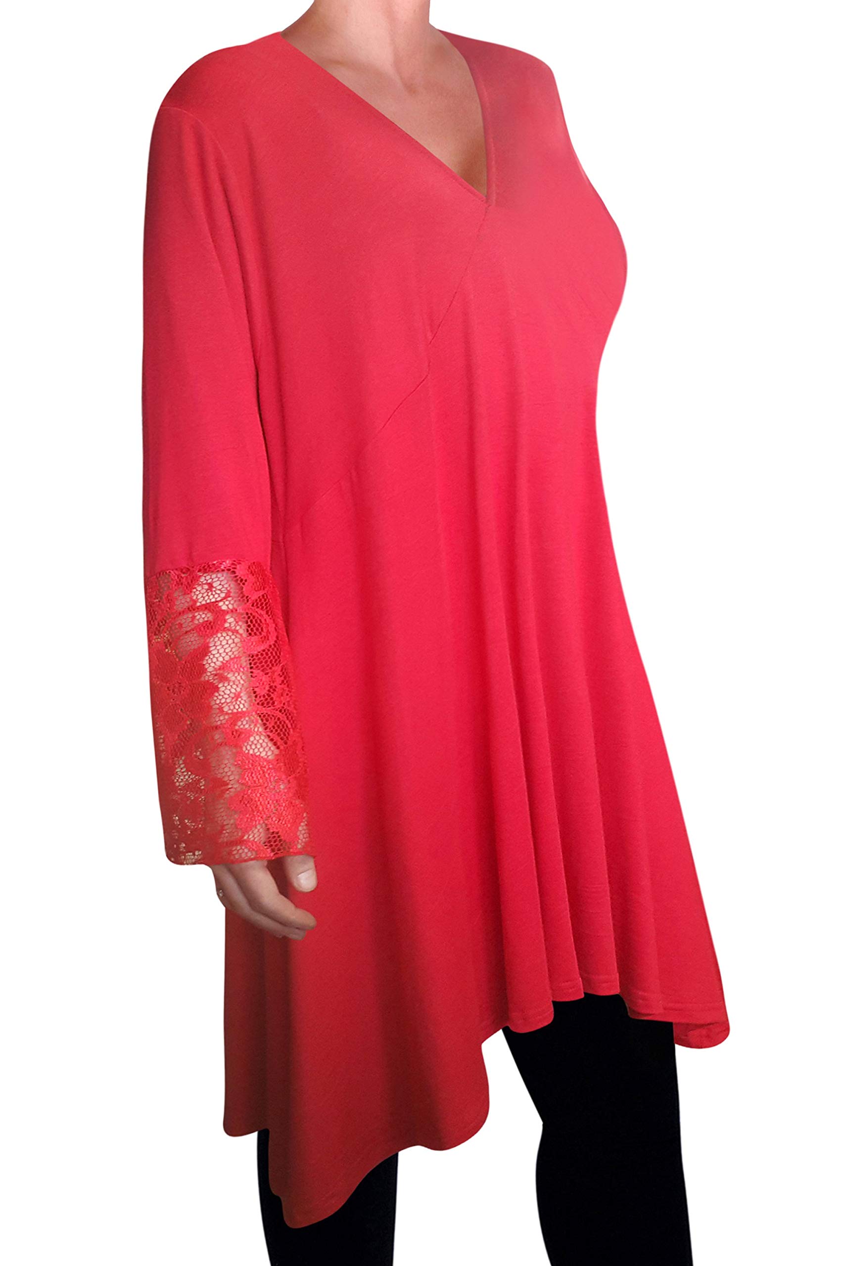 Eye Catch Women's Red Loose Long Dress Tunic Lace Tops Shirt Plus Size Size 20