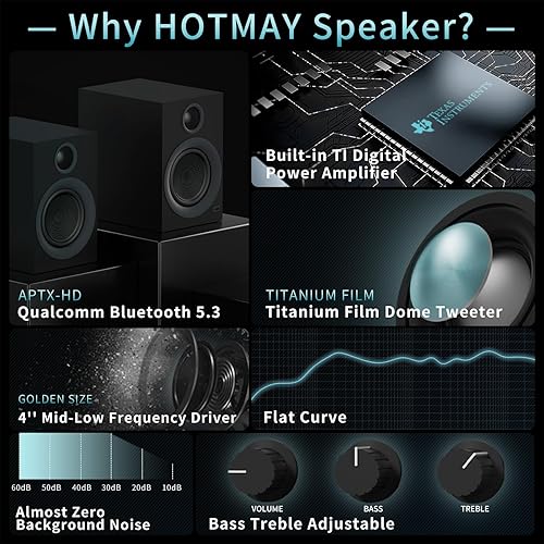 Miniatura 2 de Altavoces Bluetooth para estantería, 75 W, altavoz activo con woofer de 4 pulgadas, altavoz de alta fidelidad con aptX Bluetooth USB para el hogar,