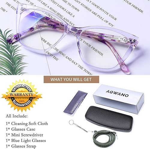 Vista 14 de AQWANO Gafas de lectura de gran tamaño con bloque de luz azul para mujer, elegante ojo de gato, para lectores de computadora, diseño antirreflejo