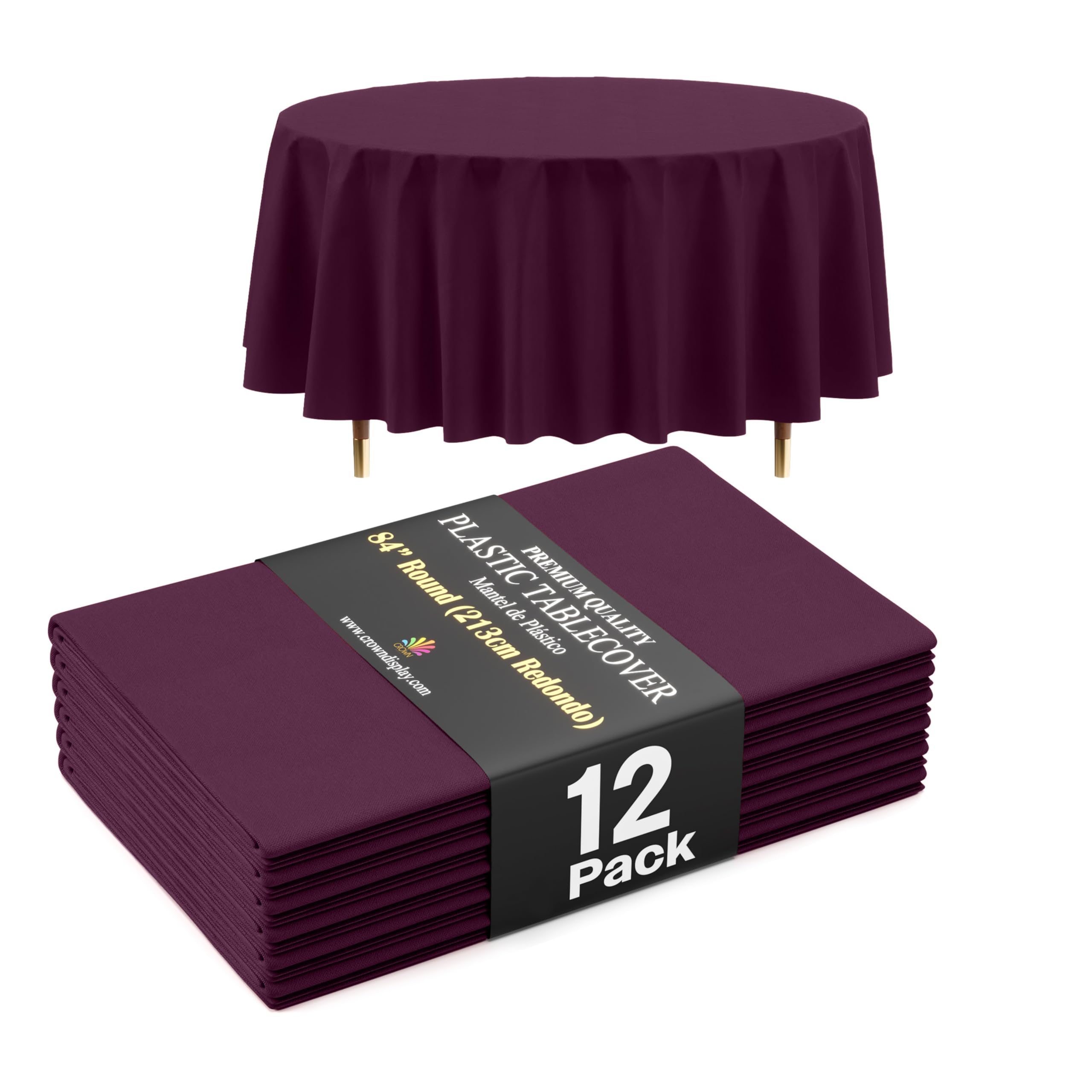 Exquisite 66% Thicker Premium Plum Round Tablecloth 0.5 Mil 12 Pack Plastic Table Cloth Disposable 84 Inch Round Plastic Tablecloth Won't Tear Easily Like Cheap Thin Brands
