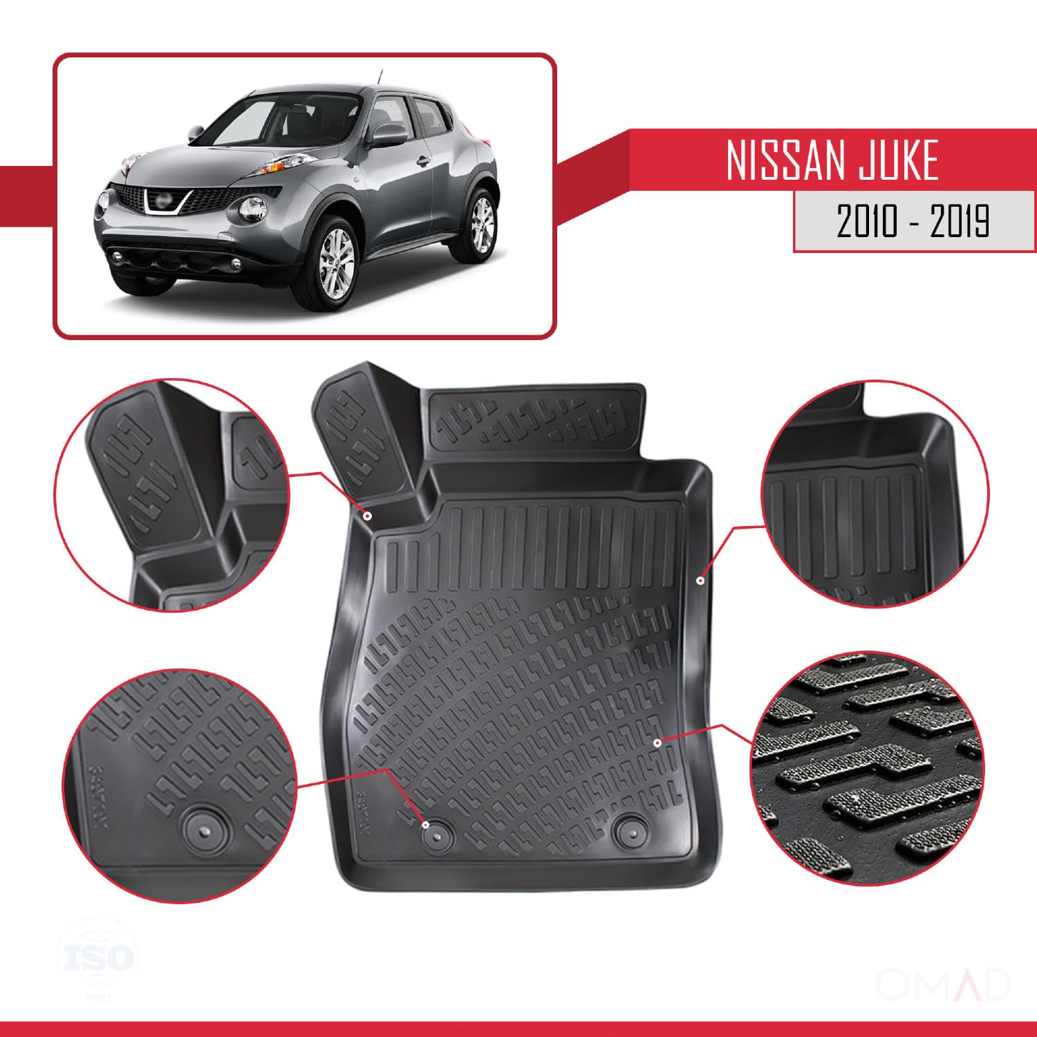 Omad kompatybilne z Nissan Juke 2010-2019 4D gumowe dywaniki czarne