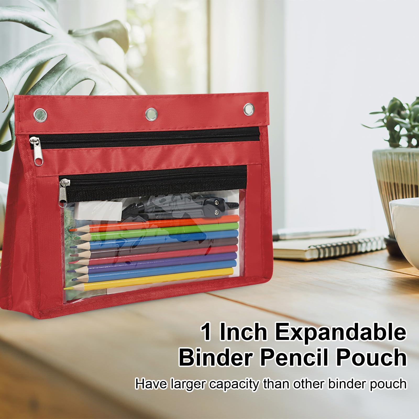 Yoeejob Estuche expandible de 1 pulgada para carpeta de 3 anillas, paquete de 18 estuches de gran capacidad con cremallera, estuche transparente de tres anillos adecuado para la escuela y la oficina