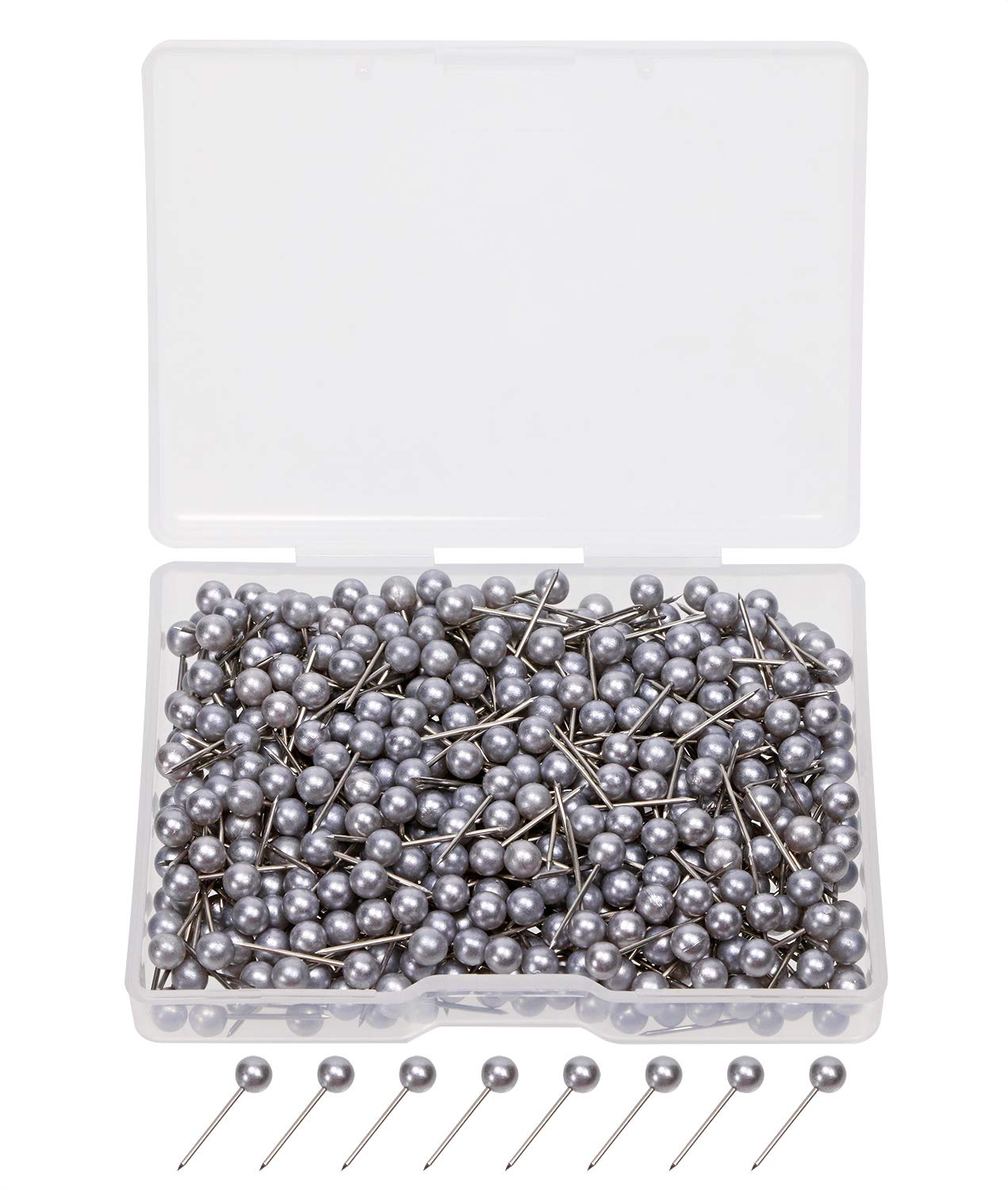 Tupalizy 1/8 Inch Small Round Ball Head Decorative Push Pins Map Thumb Tacks for Travel Map Art Picture Photo Canvas Bulletin Cork Board Wall DIY Craft Home School Office Use, 500PCS (Silver)