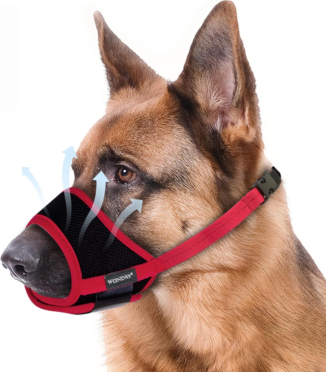 Dog Muzzle for Small Medium Large Dogs, Dog Muzzles for Biting Barking and Chewing Puppy Muzzle Nylon Soft Mesh Breathable Adjustable Loop Muzzle Anti-Dropping (L, Red)