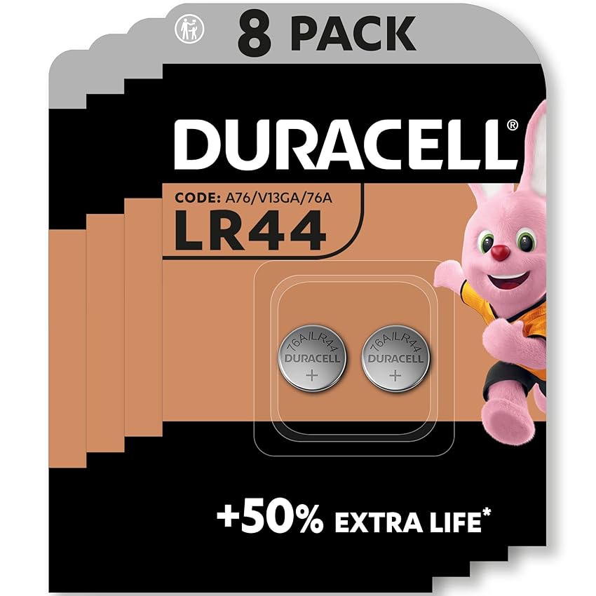 Immagine del prodotto Duracell - LR44, Batteria Bottone Alcalino 1.5V, Specialistica Elettronica, confezione da 8, (76A/A76/V13GA) progettate per l'uso in giocattoli, calcolatrici e dispositivi di misurazione