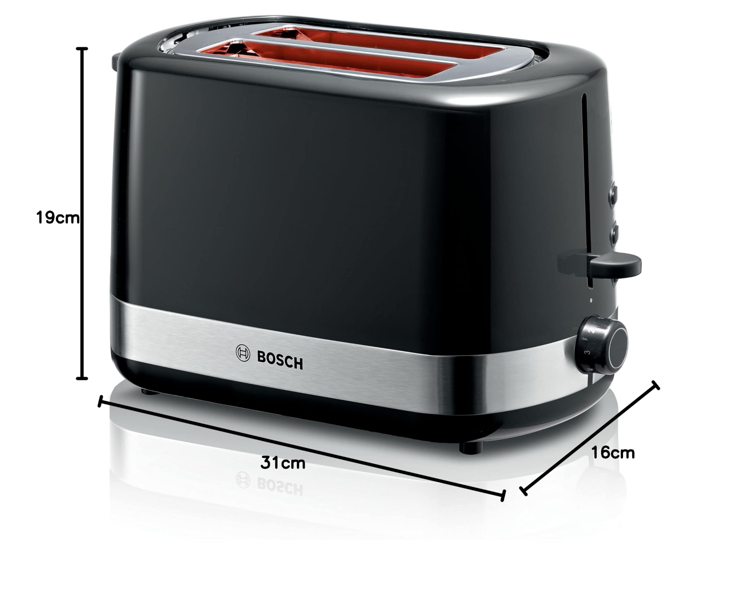 Bosch Elettrodomestici, Tostapane compatto, TAT6A513, con funzione scongelamento/riscaldamento, 800 W, colore: Nero