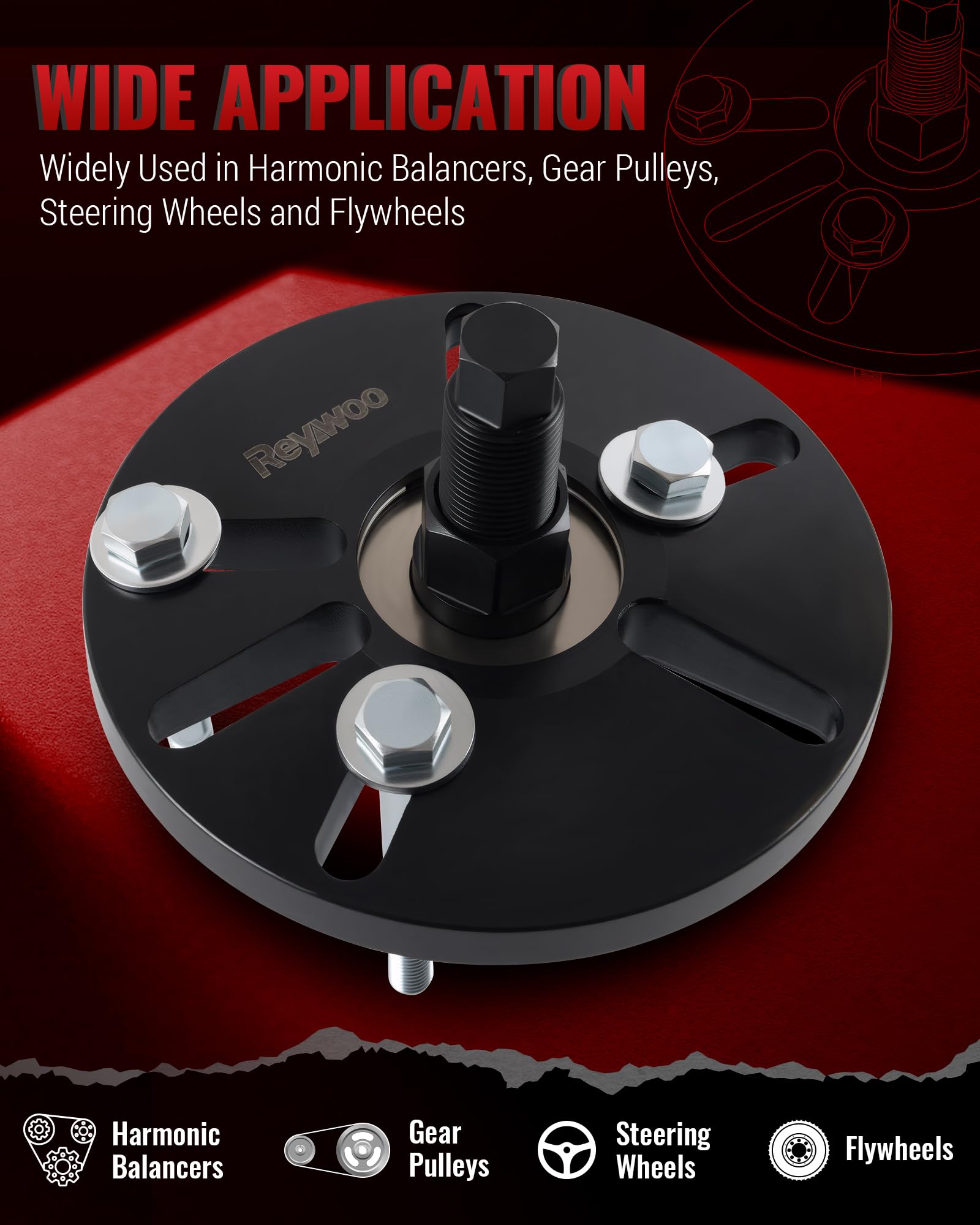 Reywoo Juego de herramientas de instalación y extractor de equilibrador armónico, funciona como extractor de volante, extractor de volante y extractor de polea de cigüeñal