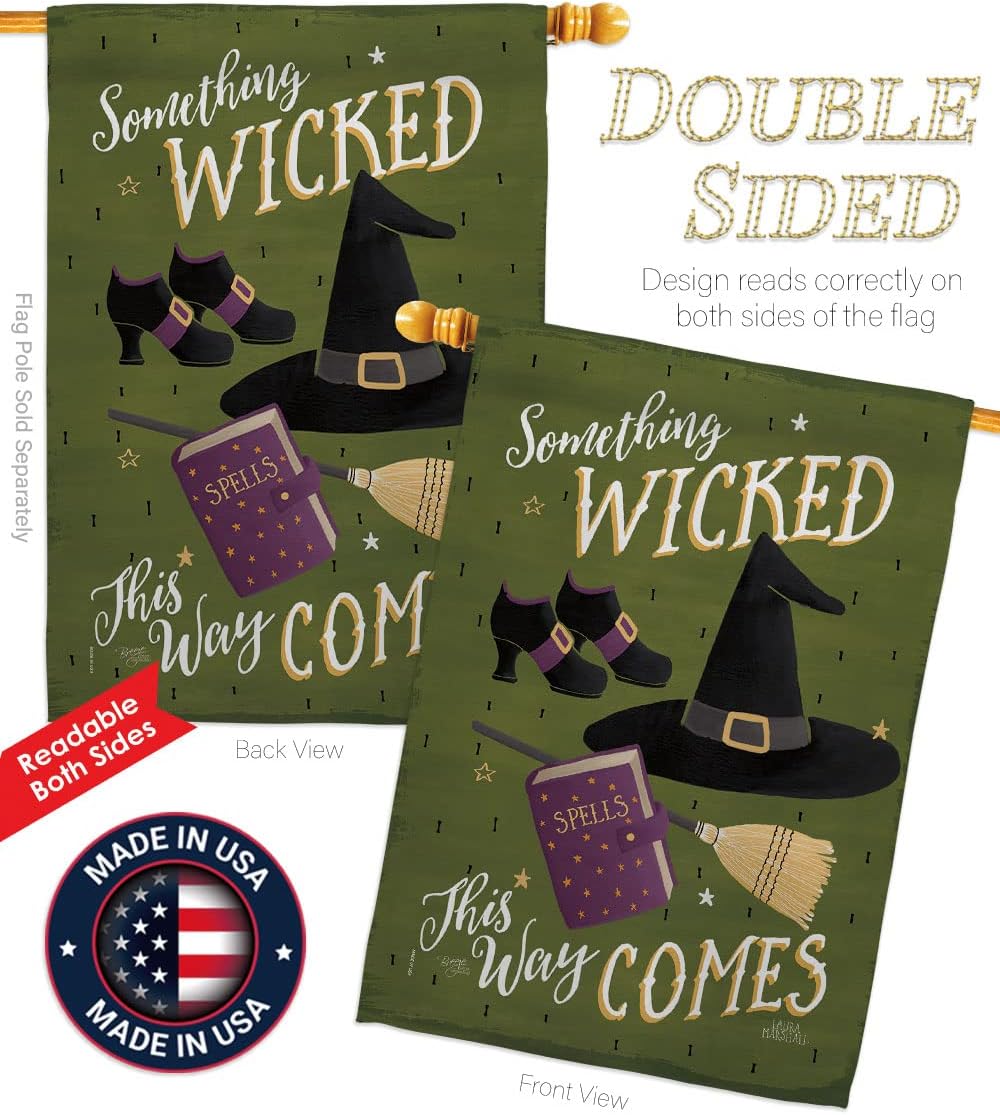 Something Wicked House Flag - Pack Fall Halloween Witch Trick or Treat Spooky Night Black Cat Season Autumntime Pumpkin USA Vintage Applique - Banner Small Garden Yard Gift Double-Sided 28 X 40
