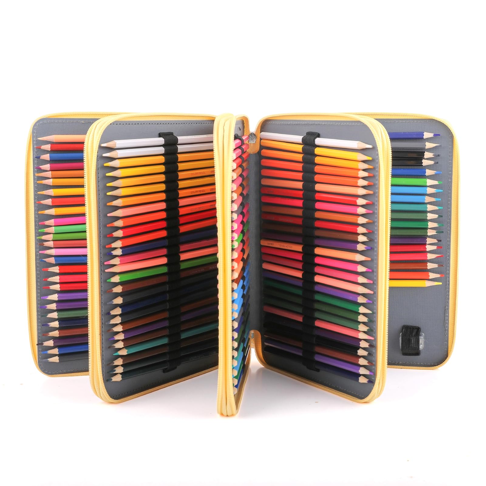 Estuche de lápices de colores, 200 ranuras para lápices con cierre de cremallera, tela de sarga de gran capacidad para bolígrafos o marcadores, organizador para artistas o estudiantes (flor amarilla)