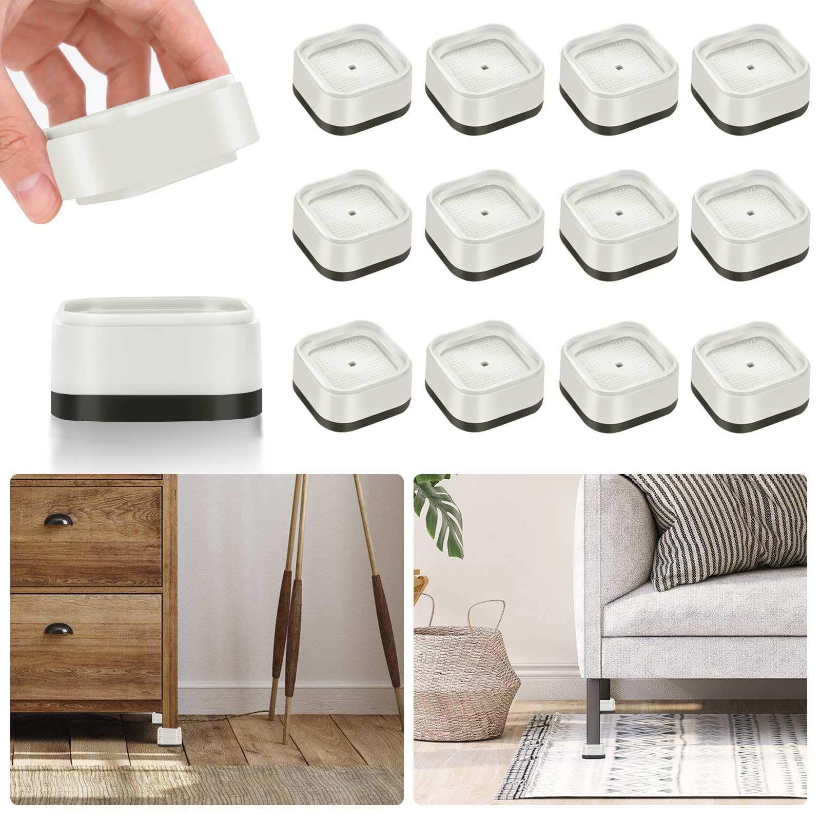 12 Pack Furniture Risers 1, 2 or 3 Inch, Adjustable Bed Risers Heavy Duty For Table Desk Couch Chair Sofa Cabinet Bed Legs Dorm, Square Stackable Bed