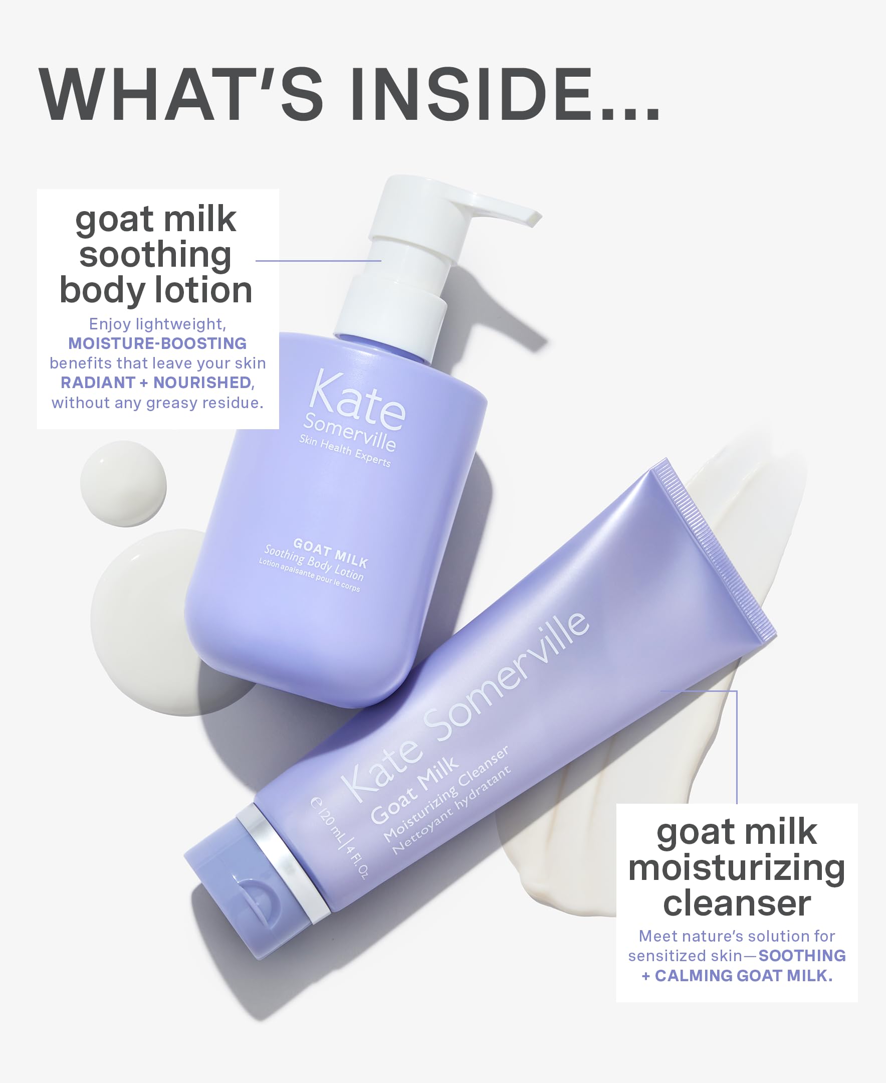Kate Somerville Stressed Skin Saviors Goat Milk Set – Full Sized Face and Body Skincare Set with Goat Milk Cleanser & Goat Milk Body Lotion