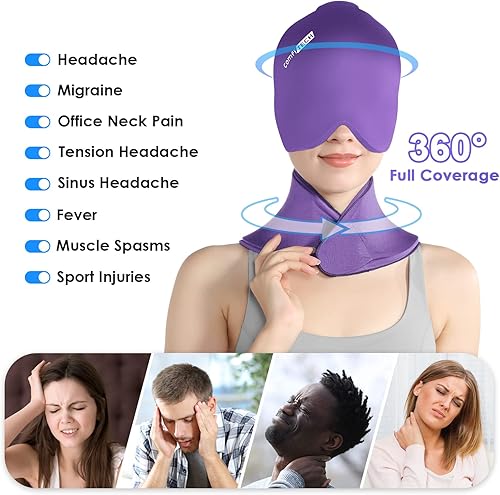 Miniatura 3 de ComfiTECH Paquete de hielo para la tapa y el cuello para aliviar la migraña, gel envolvente y paquete de hielo para el cuello, bolsas de hielo