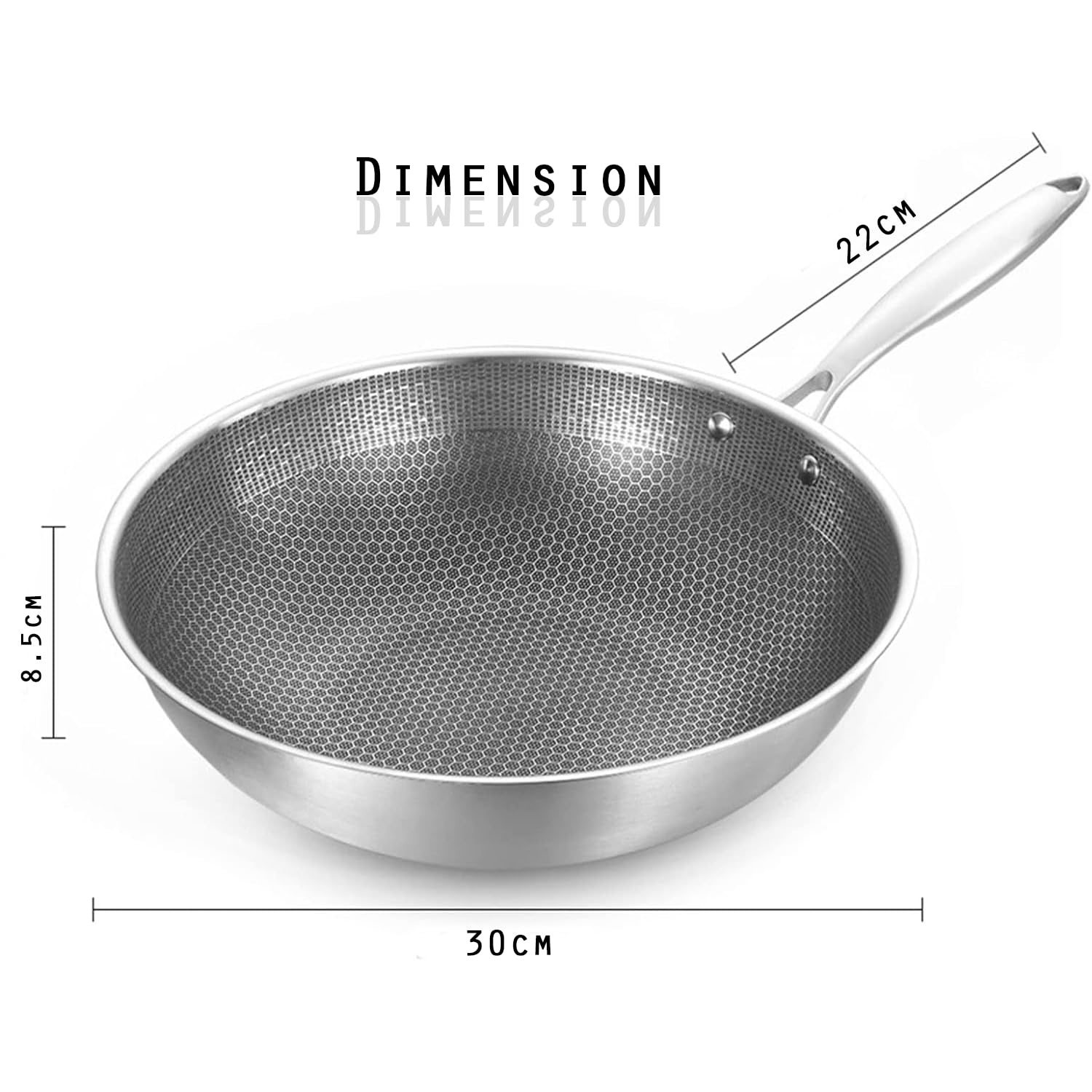 DKEXL Chef’s Nonstick Frying Pan,Hybrid Grill Pan with Honeycomb Carving, Non-Stick Skillet Suitable Gas/Induction Cooktops, Stay-Cool Handle, Non-Toxic-Stainless Steel (30 CM Bowl Shape Pan)