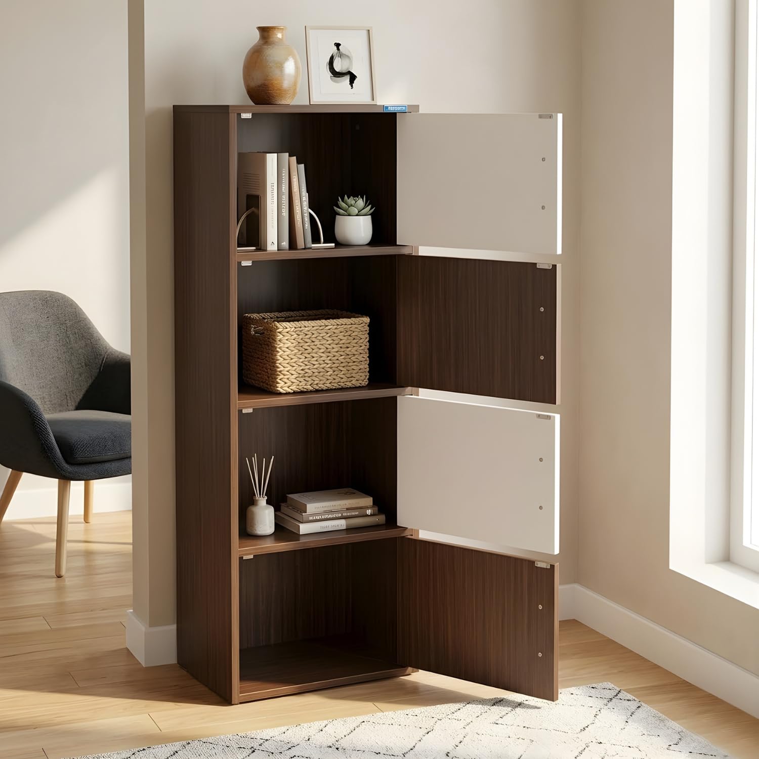 Nilkamal Sear Plus 4 Tier Wooden Free Standing Storage Cabinet | Engineered Wood | Multipurpose Storage Organizer for Clothes, Books, Toys| Legno Oak/Frosty White-image-39