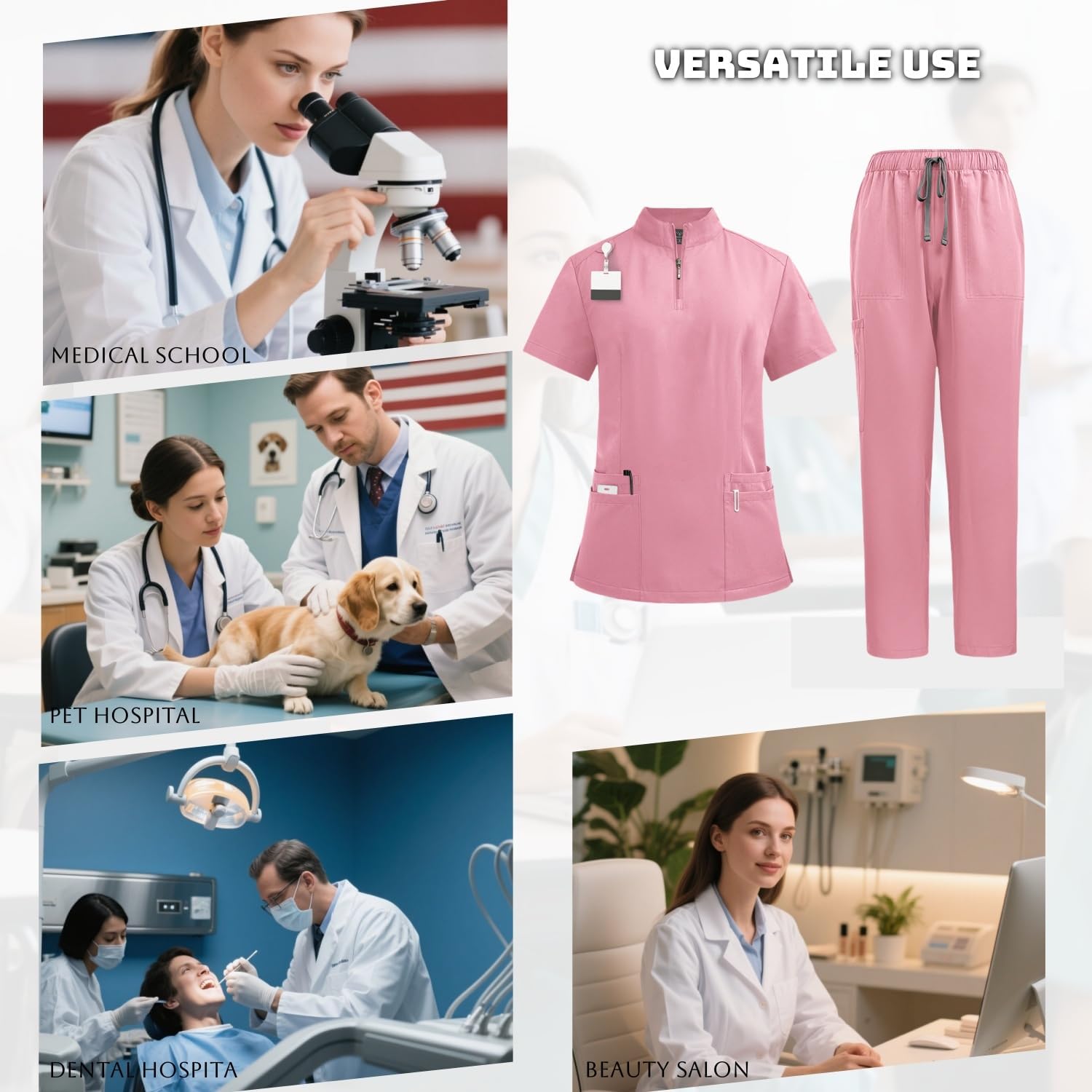 Unisex Scrubs Set for Women & Men,Stand Collar Stretch Nursing Uniform with Pockets - Doctor Medical Workwear