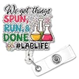ZBBFSCSB We Get Things Spun Run Done Fun Shaped Badge Reel Holder with Metal Shark Clip, Office Hospital Lab Work ID Tag, Nurse Badge Gift, Gift for Lab Researcher Student Professor