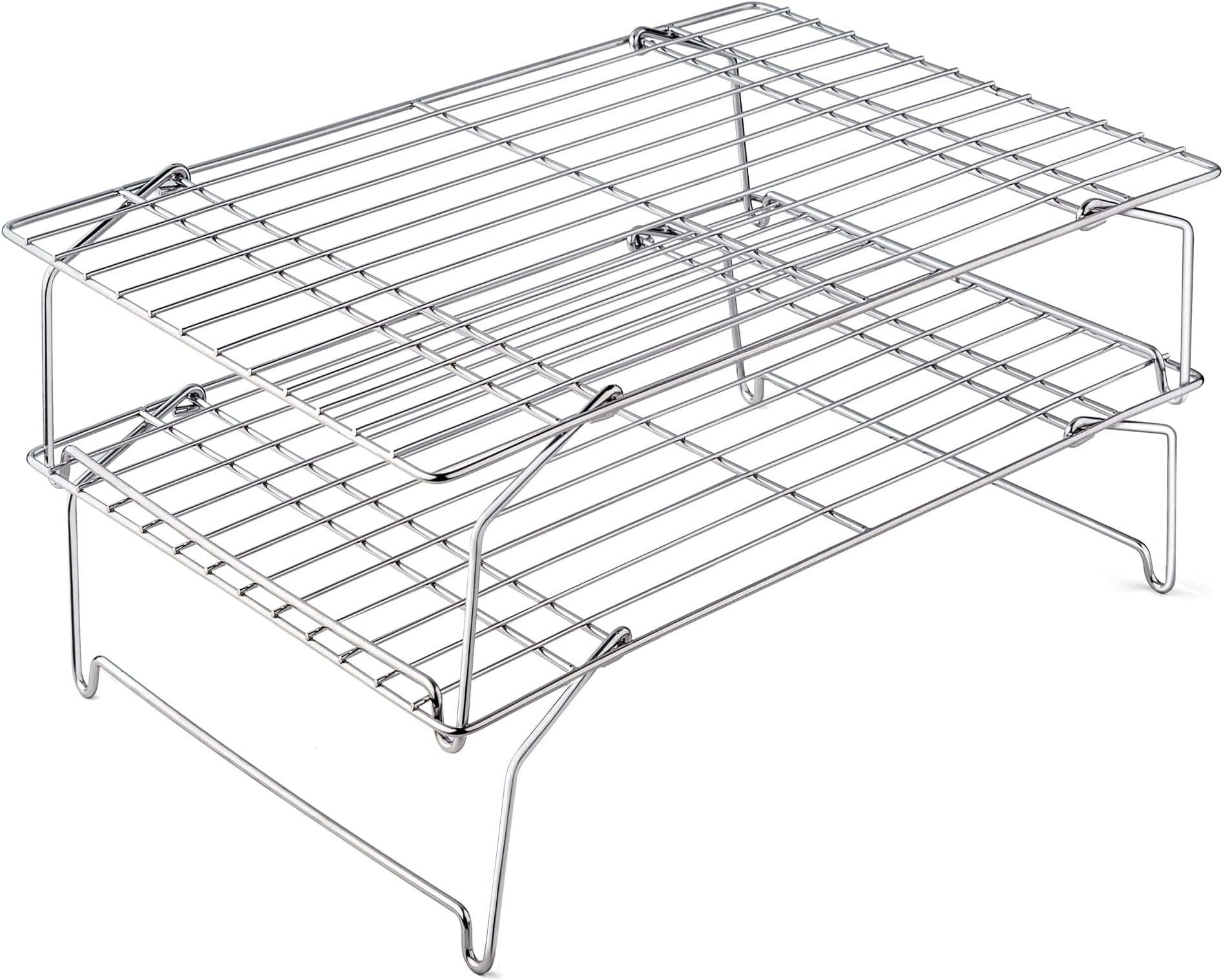 15IN x 10IN Cooling Baking Rack Set of 2, Leonyo 2-Tier Stackable Stainless Steel Wire Baking Cooking Racks Set for Cookie, Pizza, Cup Cake, Raised & Folding Feet