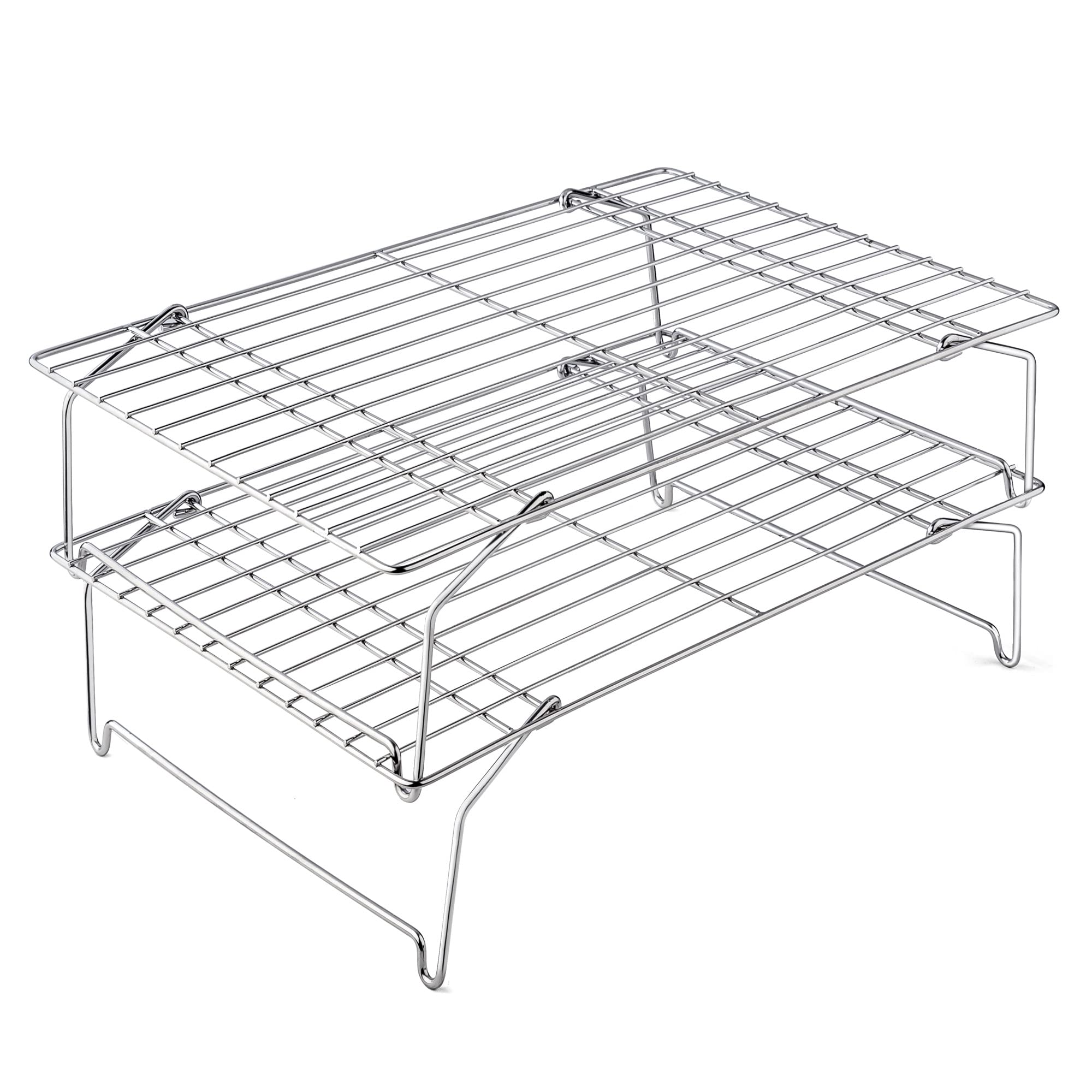 15IN x 10IN Cooling Baking Rack Set of 2, Leonyo 2-Tier Stackable Stainless Steel Wire Baking Cooking Racks Set for Cookie, Pizza, Cup Cake, Raised & Folding Feet