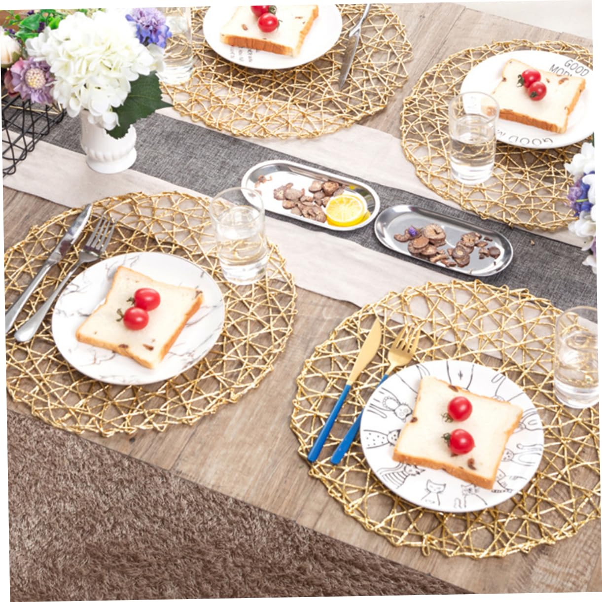 ABOOFAN 3 Set Di Tovagliette Per Tavolo Rotonde in Tessuto Fatte A Mano in Fibra Di Carta Cave Eleganti Argento O Dorate Decorazione Rotonda 2 Pezzi * 3