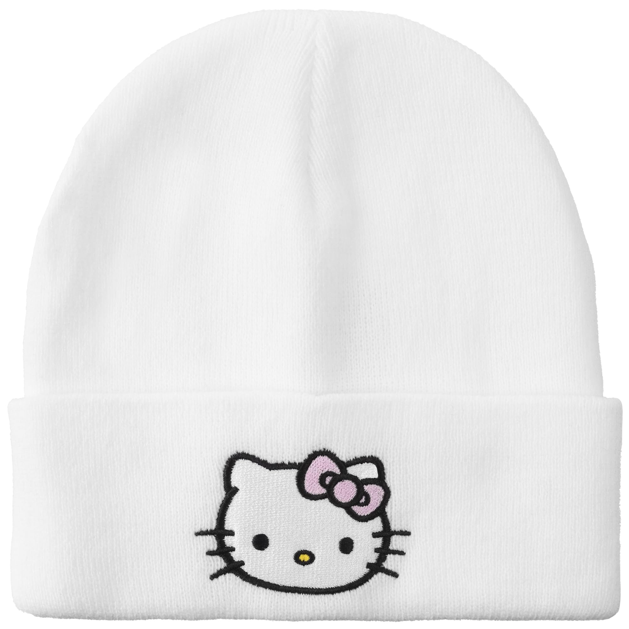 Bioworld Hello Kitty Embroidered Cuff Beanie – Official Sanrio Merchandise White Knit Woolly Hat