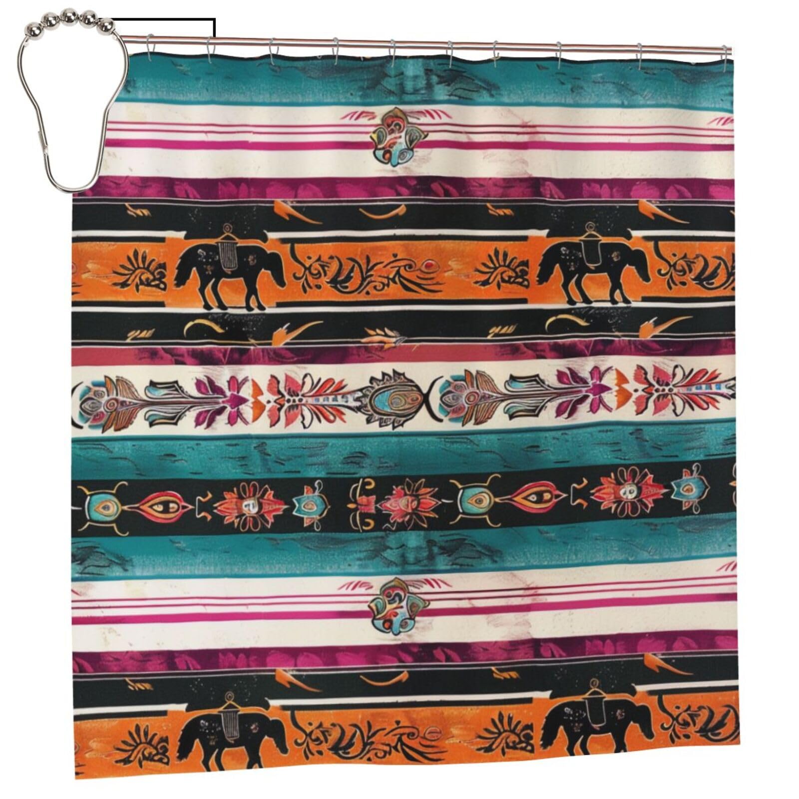 BWWHCCTI Horses Print Printed Shower Curtain With 12 Iron Hooks Opaque Quick Drying Waterproof Shower Curtains Sets For Bathroom 183x183 CM