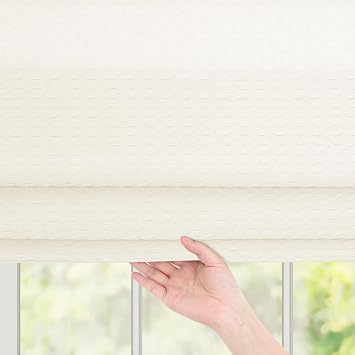 Cordless Roman Shades, Beige Faux Linen Light Filtering Roman Window Shades, Custom Washable Fabric Roman Shade for Windows, Doors, French Doors 1 Piece