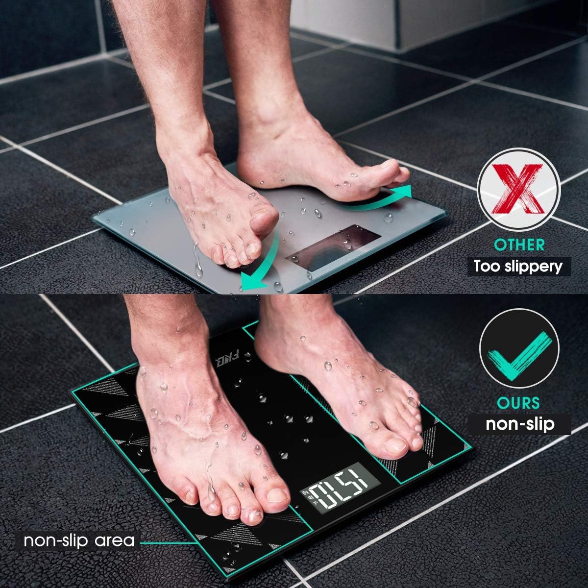 Digital Body Weight Scale, Bathroom Scale with Large Anti-Slip Matte Weighing Platform Lighted LED Display Shatter-Resistant Tempered Glass, 400 Pounds Max, Included Body Tape Measure