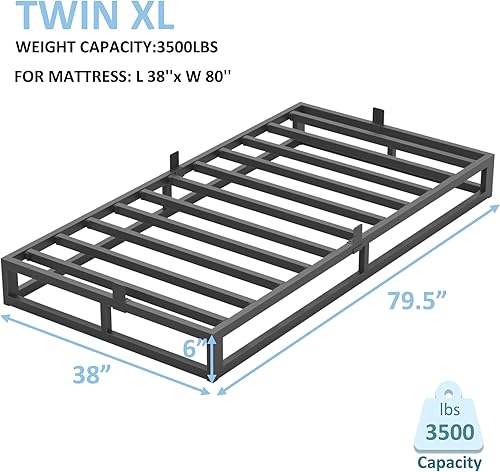 Miniatura 64 de Base de cama Queen de 10 pulgadas con soporte de listones de acero, plataforma de metal de perfil bajo, base de colchón de soporte de colchón, no
