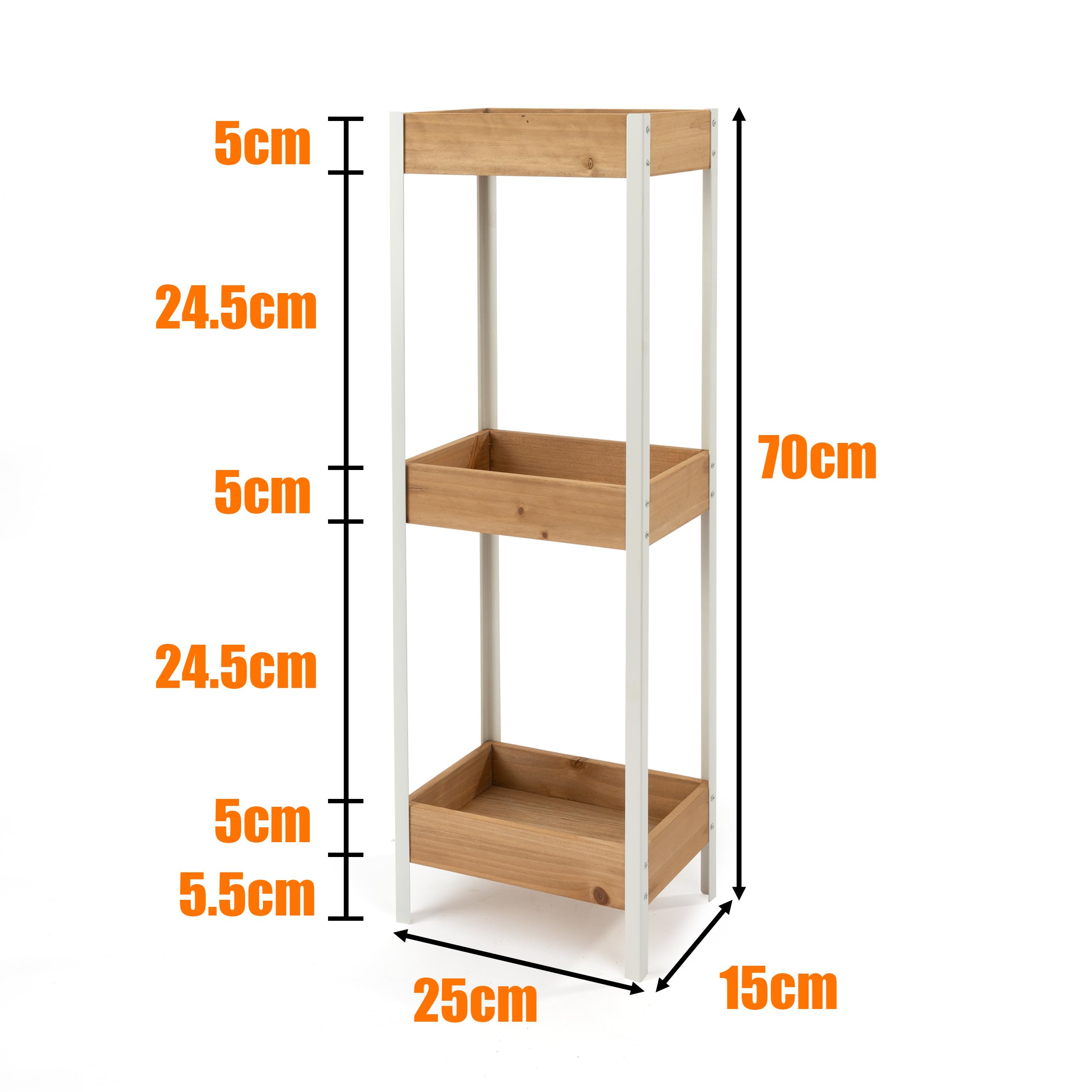 Estantería de Madera y Metal 25x15x70cm 3 Estantes Mueble Auxiliar para Almacenaje