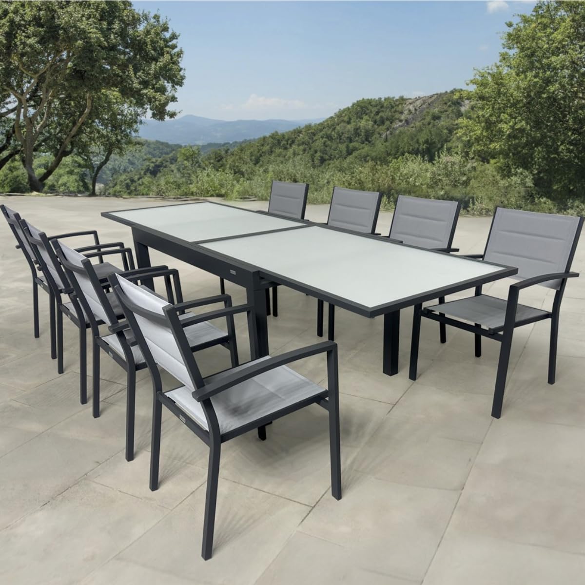 MOMMA HOME Mesa Extensible Jardin Aluminio y Cristal Templado Mesa Comedor Rectangular Extensible de Exterior Al Aire Libre 6-10 Personas Medidas 135/270x90 cm