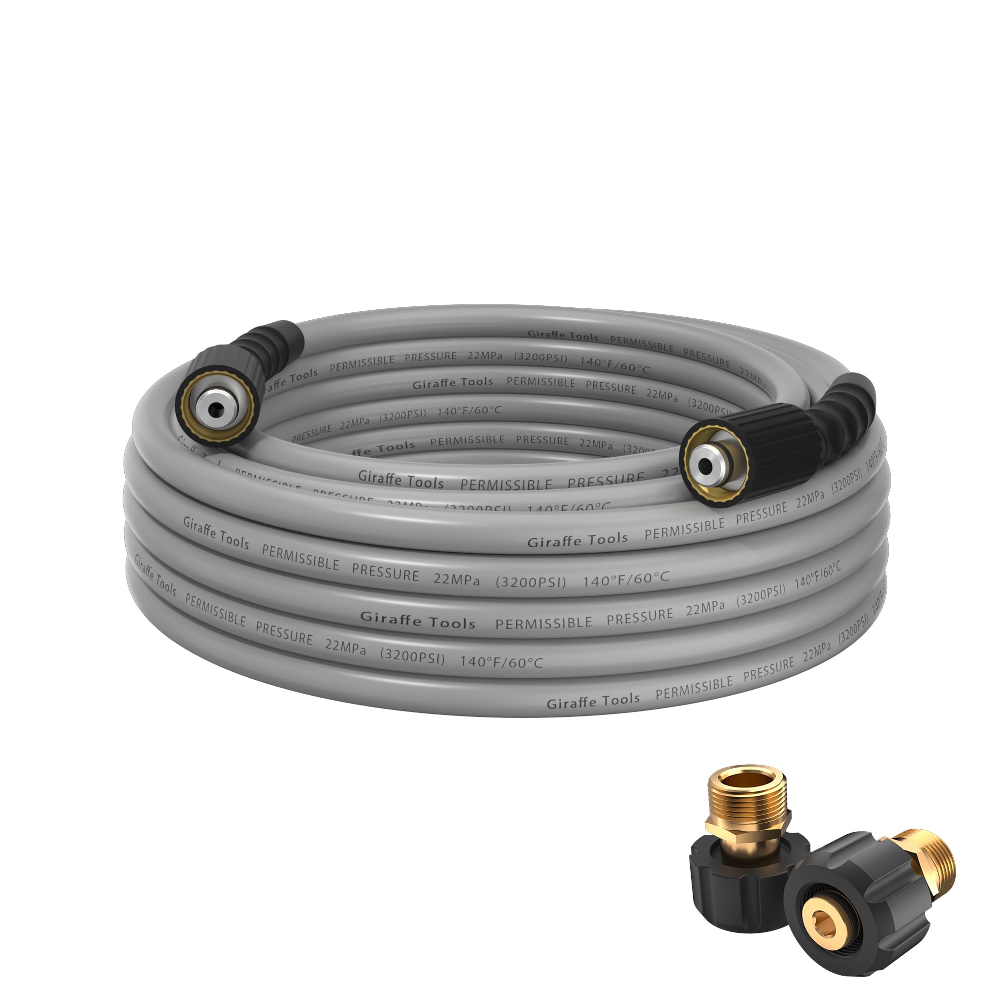 Giraffe Tools Pressure Washer Hose for Pressure Washer, 3200 PSI Flexible Anti-Kink Pressure Washing Hose 25FT X 1/4", Electric Power Washer Hose for Replacement – Compatible with M22 Fittings