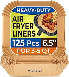 Air Fryer Paper Liners: 125Pcs Parchment Paper, Air Fryer Liner Disposable, Oilproof Waterproof Airfryer Basket Liner Square (6.5inch)