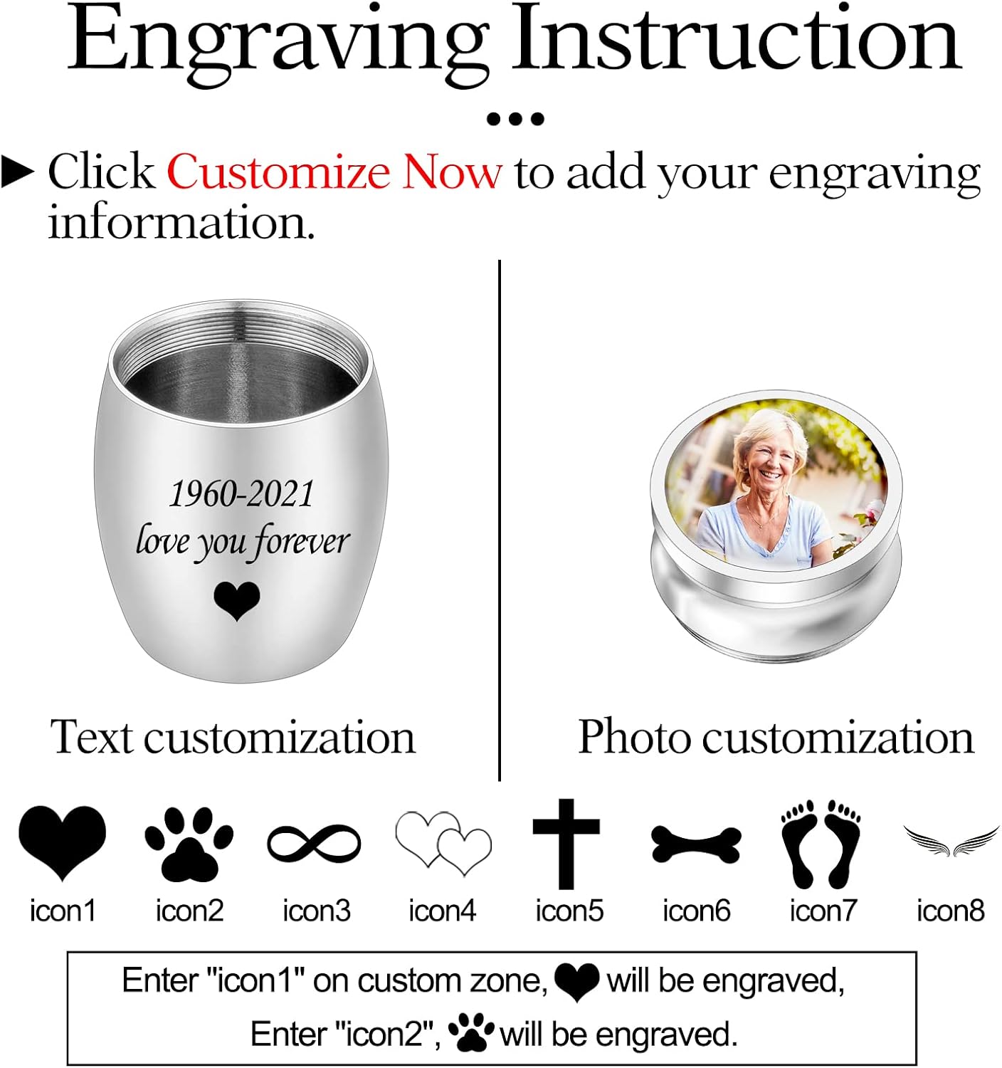 Photo Small Urns for Human Ashes Picture Mini Little Cremation Urns for Ashes Stainless Steel Memorial Ashes Holder - Image 2