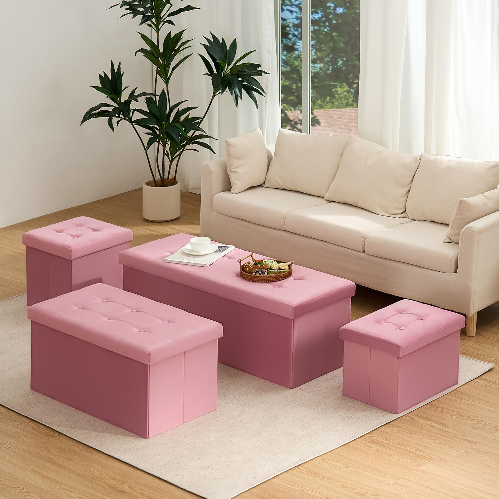 Banco otomano plegable de terciopelo de 30 pulgadas, elegante reposapiés y baúl de almacenamiento para sala de estar, dormitorio, entrada, muebles modernos para final de cama