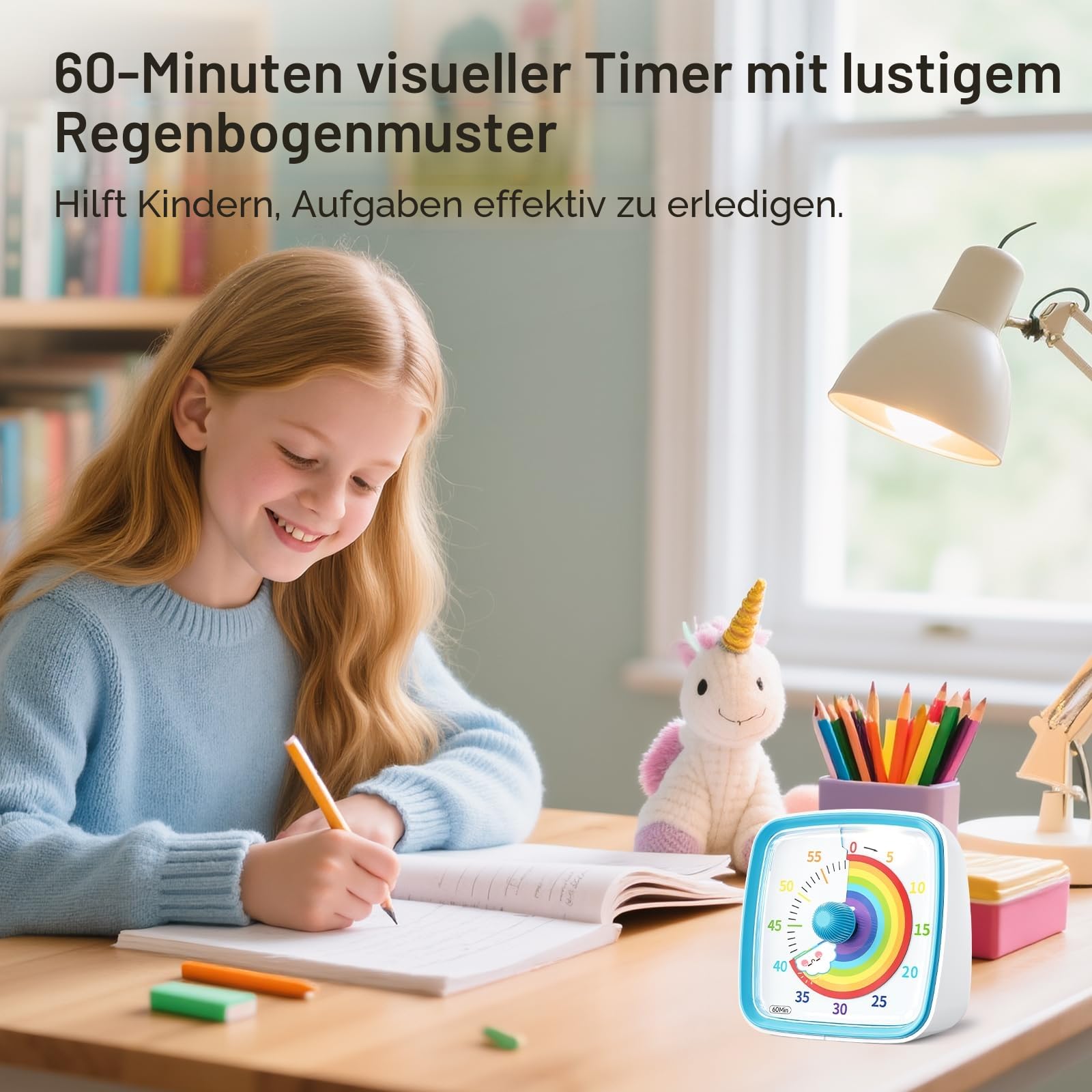 Yunbaoit Visueller Timer für Kinder & Erwachsene, 60 Minuten Regenbogen Countdown Timer mit Stummer Flash Funktion, Zeitmanagement Tool für Klassenzimmer, Haus, Küche, Büro (Blau)