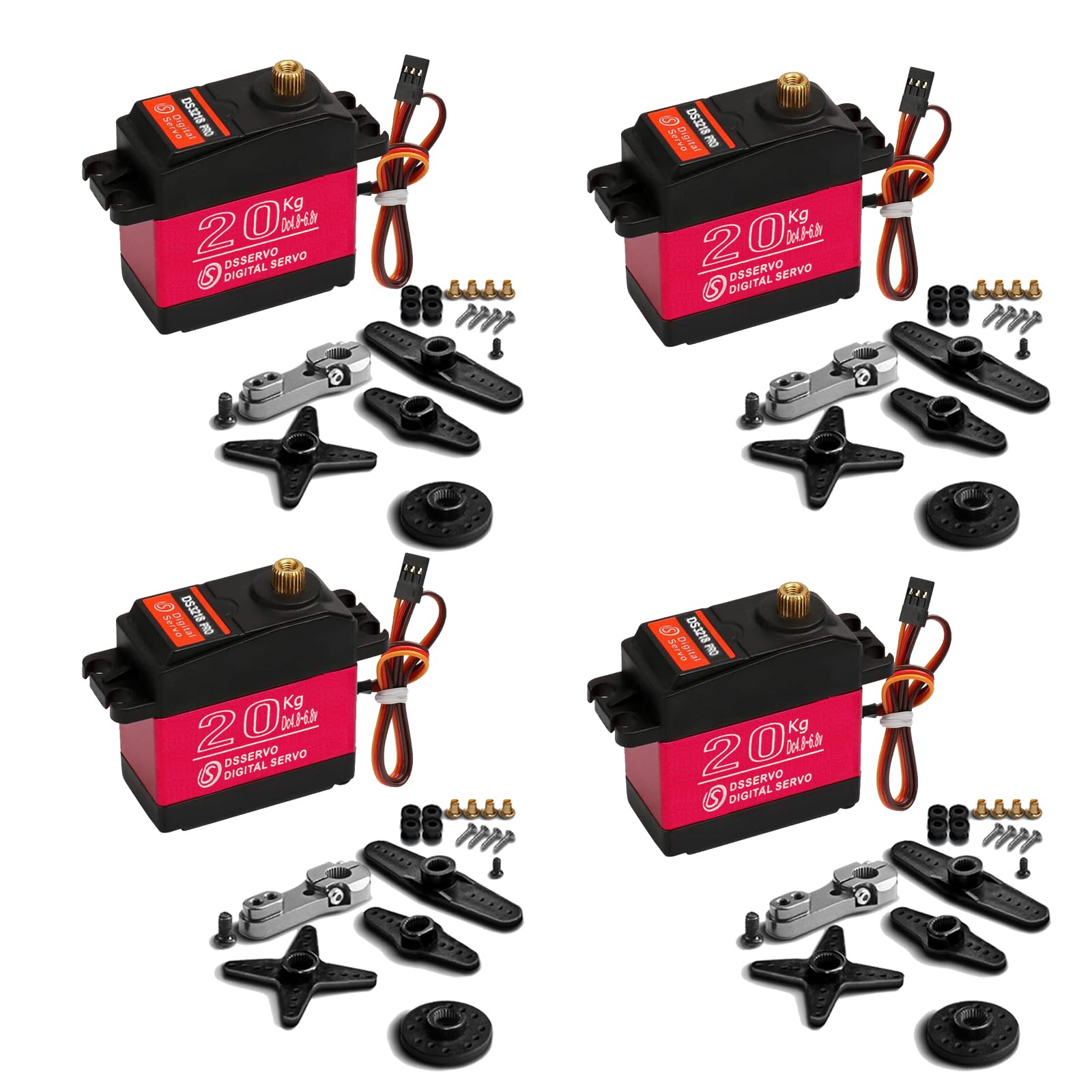 HOOYIJ 4Pack 20KG Digital Servo, DS3218 High Torque Full Metal Gear High Speed Waterproof RC Servo with 25T Servo Arm for 1/8 1/10 Scale Crawler RC