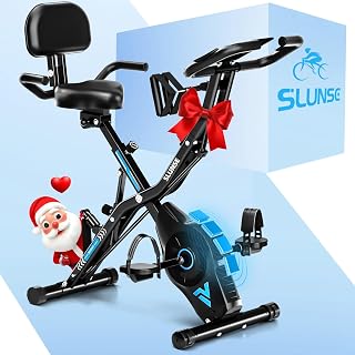 Velo D Appartement, SLUNSE 5-en-1 Vélo D’Appartement avec 16 niveaux de Résistance Magnétique, Vélo Appartement Pliable avec 10 dB, Vélos de Fitness pour le Cardio-Training à la Maison, Capacité 160KG - Amazon product rated Grade A