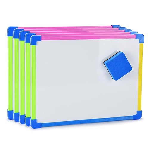 Signs Authority Paquete de 5 pizarras blancas pequeñas de borrado en seco para niños con borrador, mini pizarra magnética portátil de 9 x 12