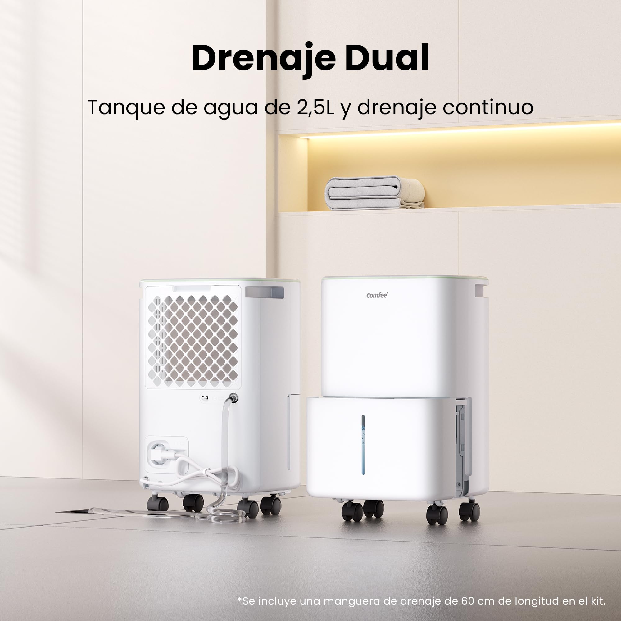 COMFEE' Deshumidificador de Humedad 10L Silencioso | Modo Secado de Ropa y AUTO - Deshumificador Compacto y de Bajo Consumo con Drenaje Dual | Ideal en habitaciones hasta 31m2/100m3 - Aqua Dry 2026