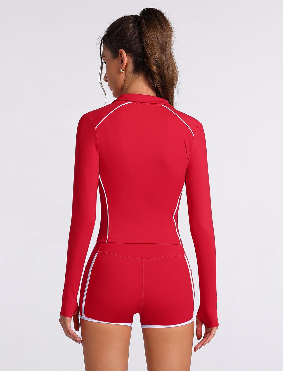 2 Piece Workout Sets for Women Compression Quick-drying Long Sleeve Zip Up Jacket and Shorts Active Jogger Outfits