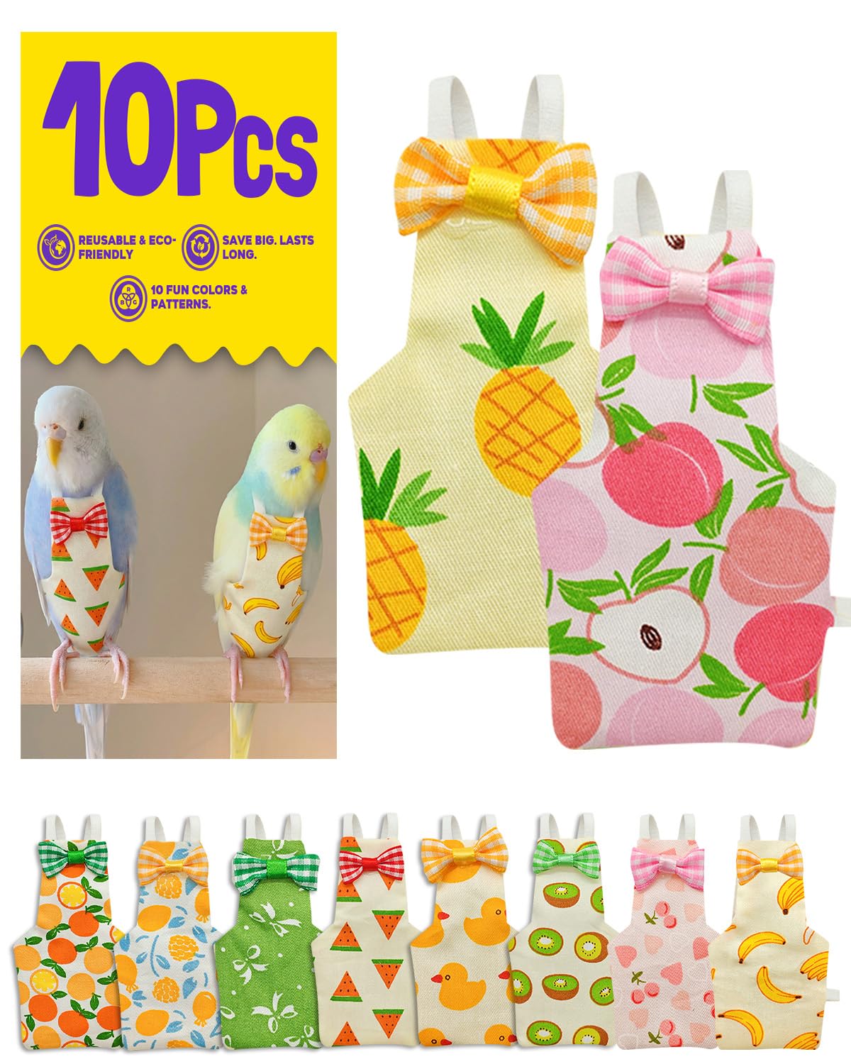 Photo 1 of 10Pcs Large Size Bird Diapers, Reusable Parrot Pigeon Pants, Leakproof Poop Control Suit for Cockatiel Conure Macaw Parakeet, Indoor Outdoor Nappy for Medium Birds (Size M)