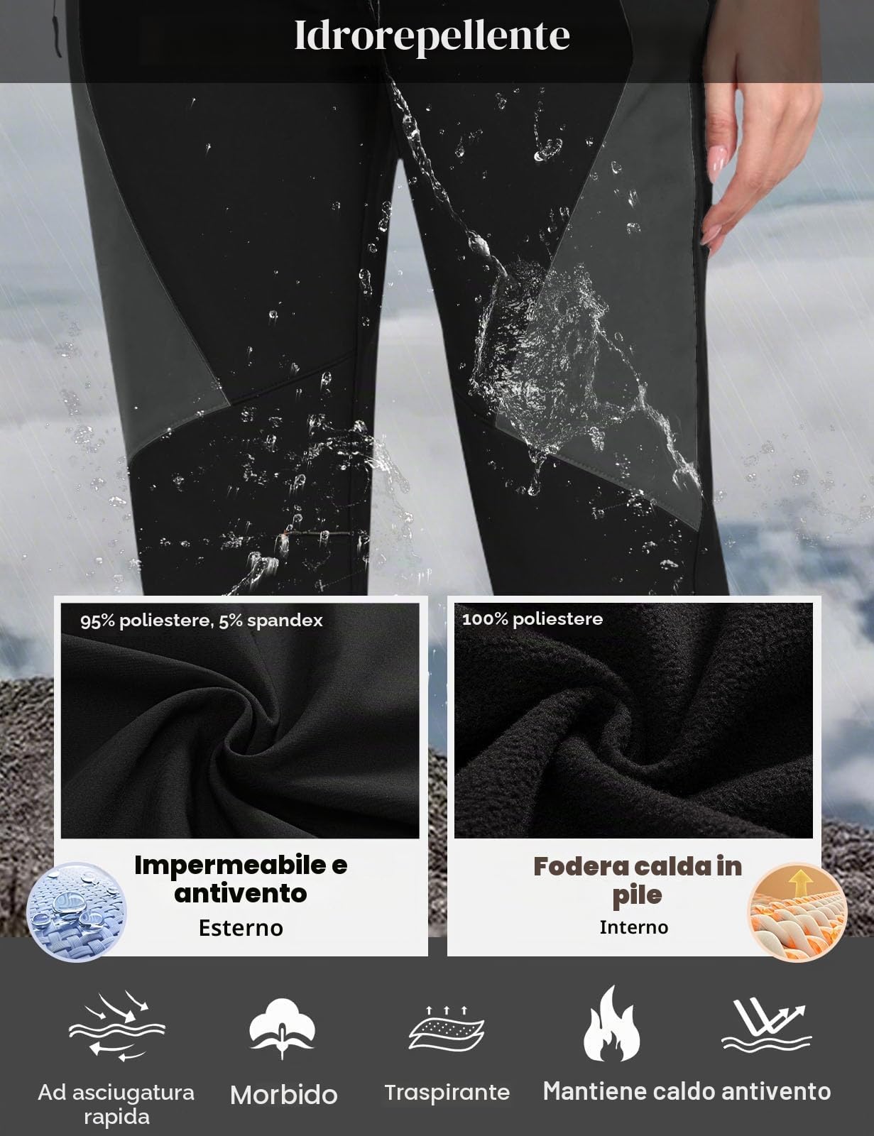 heekpek Pantaloni Trekking Donna Invernali Impermeabili Pantaloni Sci Softshell Vita Alta Pantalone da Neve Pantalone Termico Felpati per Montagna Snowboard