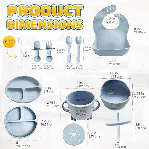 Miniatura 2 de Juego de alimentación de silicona para bebés | 10 piezas de suministros de destete LED para bebés | Juego de platos para niños pequeños con succión